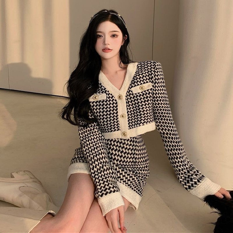 【Set】カーデ+スカート 千鳥格子セット Z7764