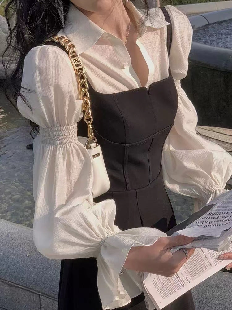 【Dress】新品フェイクレイヤードドレス W13102