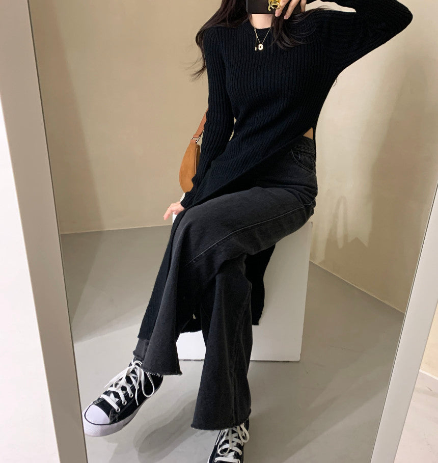 【Dress】スリット入りニットワンピース W13471