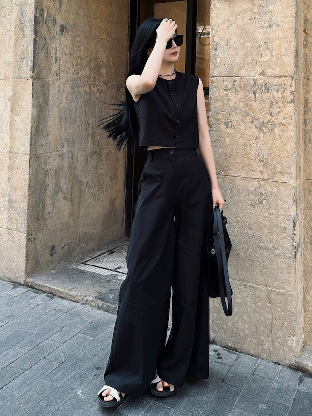 【Set】予約通販~2WAYノースリーブトップス×ワイドパンツセット W11809