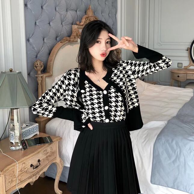 【set】韓国千鳥格のカットソーのキャミソール2点セット