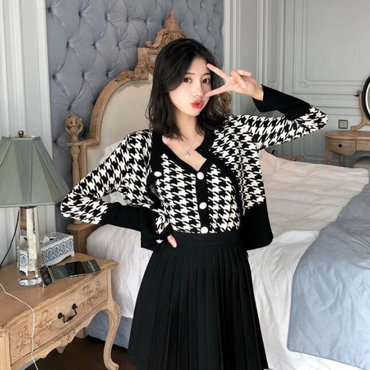 【set】韓国千鳥格のカットソーのキャミソール2点セット