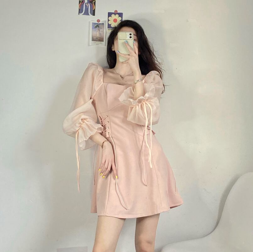 【dress】好感度UP!韓国系スウィートボートネック切り替えスカート