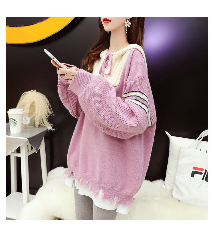 【tops】気質アップ 不規則 イレギュラーカラーマッチングセーター3色