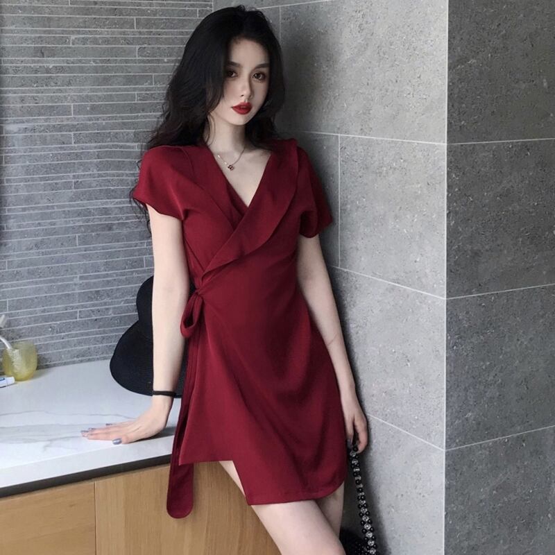 【dress】好感度UP!気質満点エレガントVネックシフォンスカート