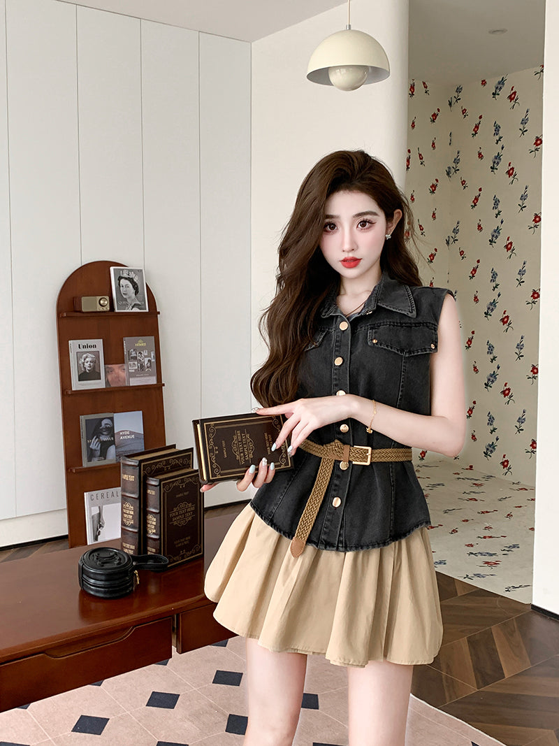 【Set】セットアップ ベスト + スカート W12034