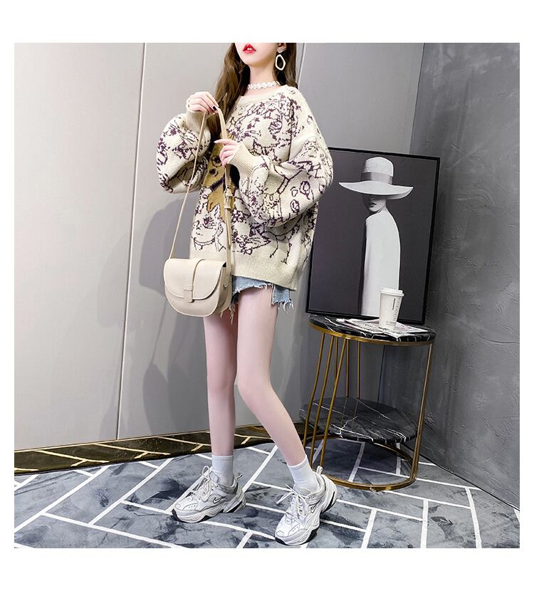 【tops】大人可愛い!スウィートラウンドネックセーター2色