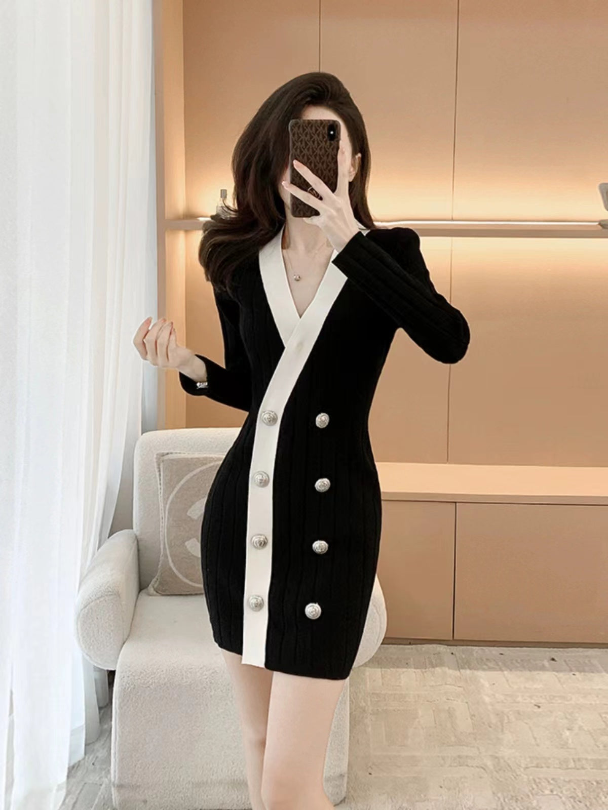 【Dress】2色展開ニットワンピース W10701