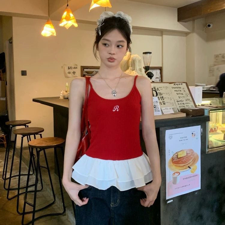 【Tops】4色展開刺繡入りキャミソール T01356