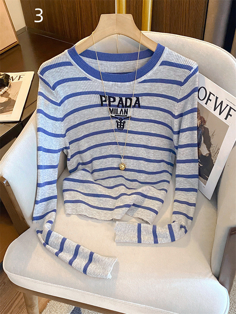 【Tops】ボーダー柄ニット W13334