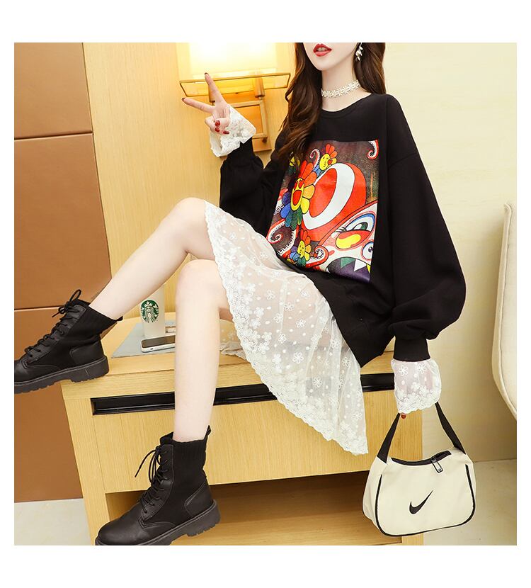 【dress】定番シンプルカジュアルレース切り替え2色ワンピース
