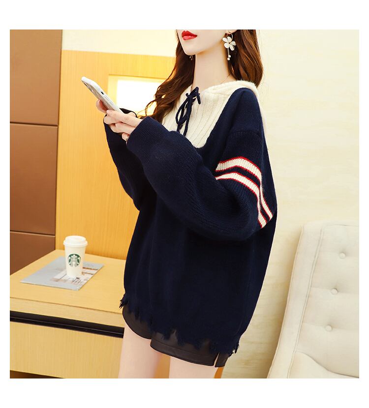 【tops】気質アップ 不規則 イレギュラーカラーマッチングセーター3色