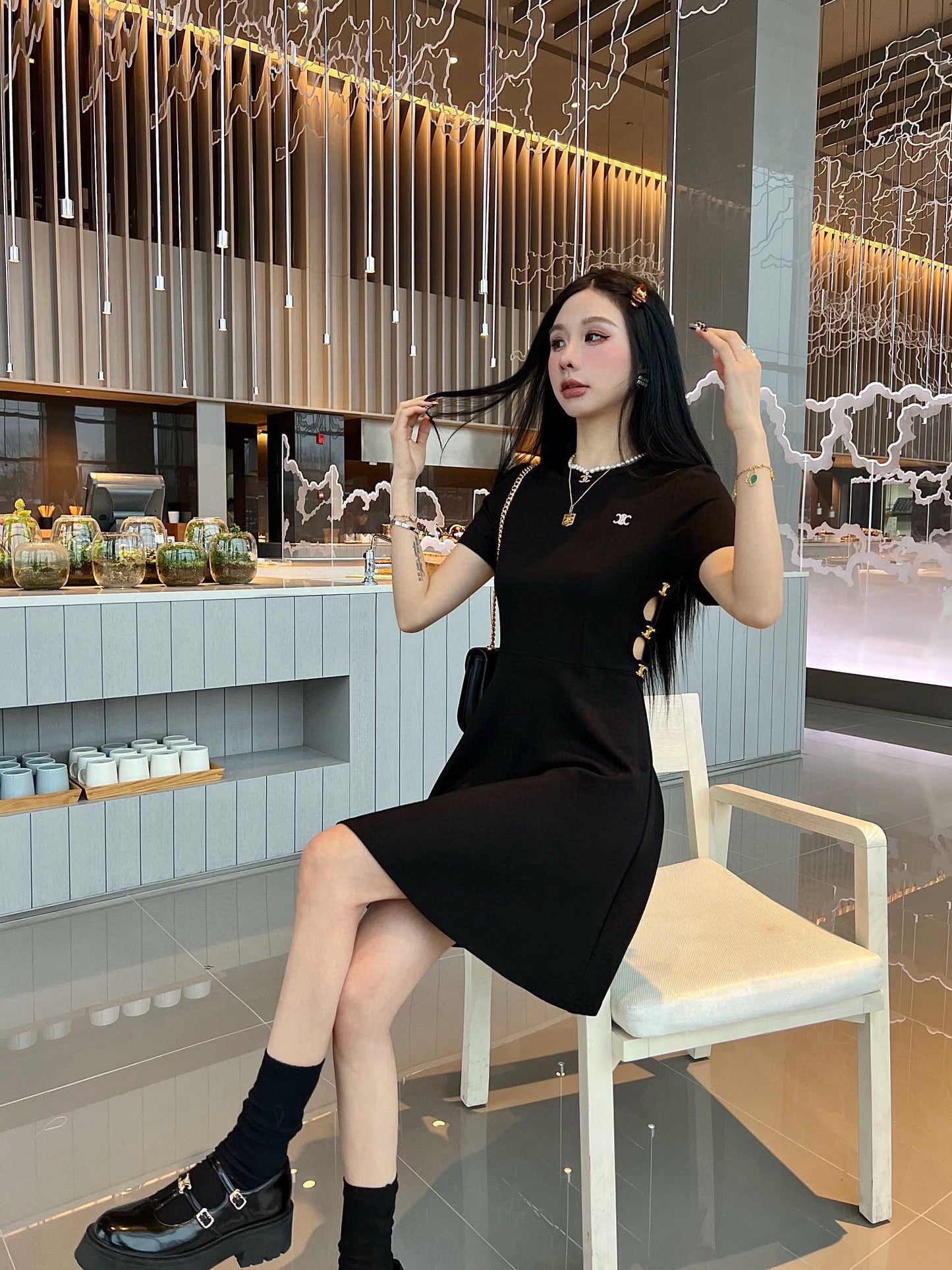 【Dress】ウエスト透かし彫りワンピース W11964