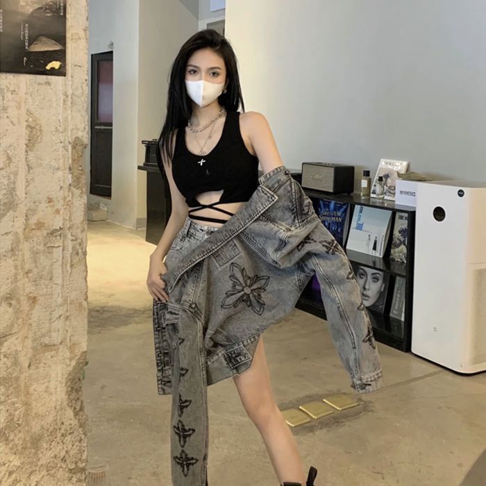 【Set】ジャケット+ショートパンツ デニムセット Z8221