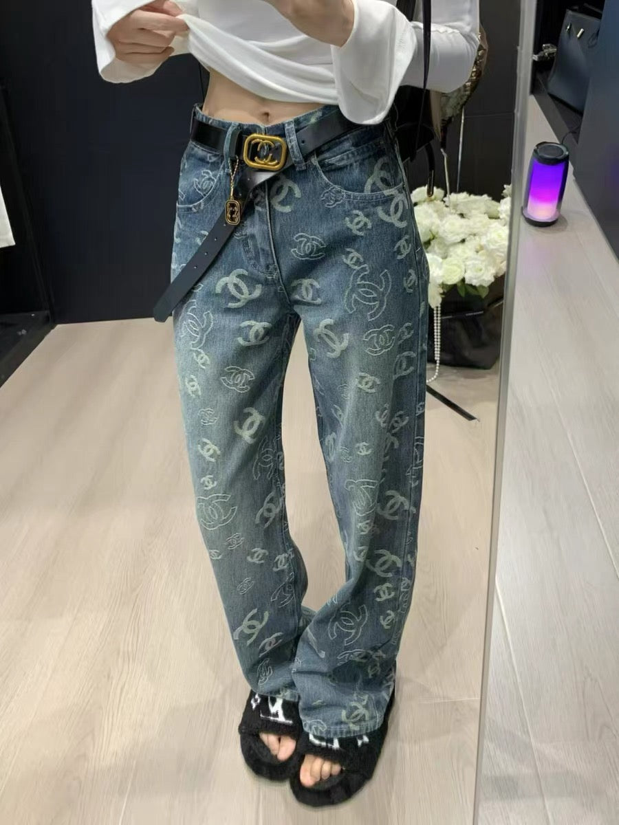 【Bottoms】プリントデニムパンツ W14232