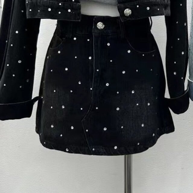 【Set】長袖デニムジャケット+スカートセットアップ W11758