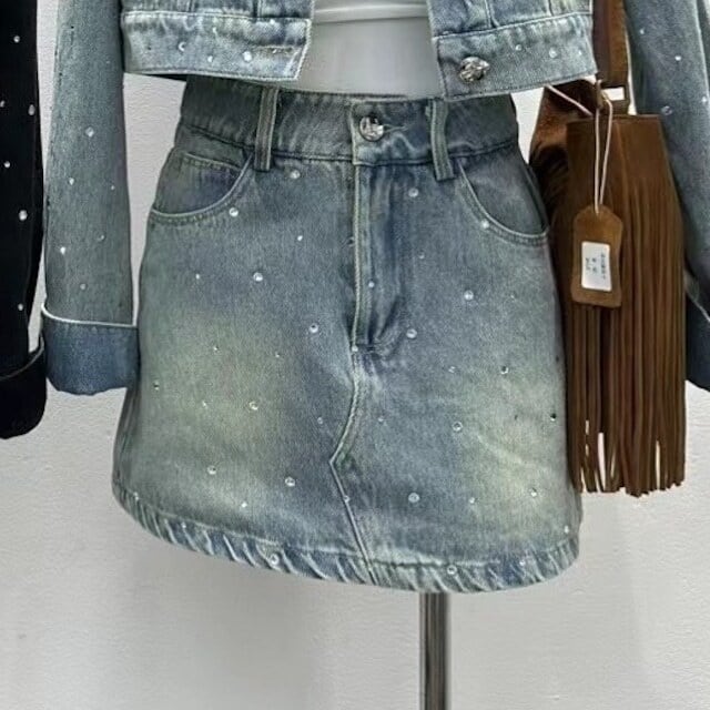 【Set】長袖デニムジャケット+スカートセットアップ W11758