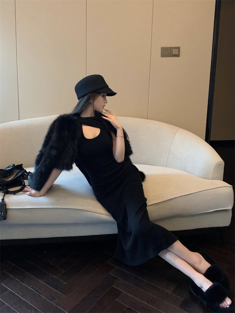 【Set】ファージャケット+ワンピース セット Z7923