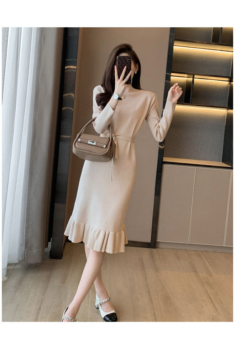 【Dress】無地シンプルニットマーメイドワンピース W7949