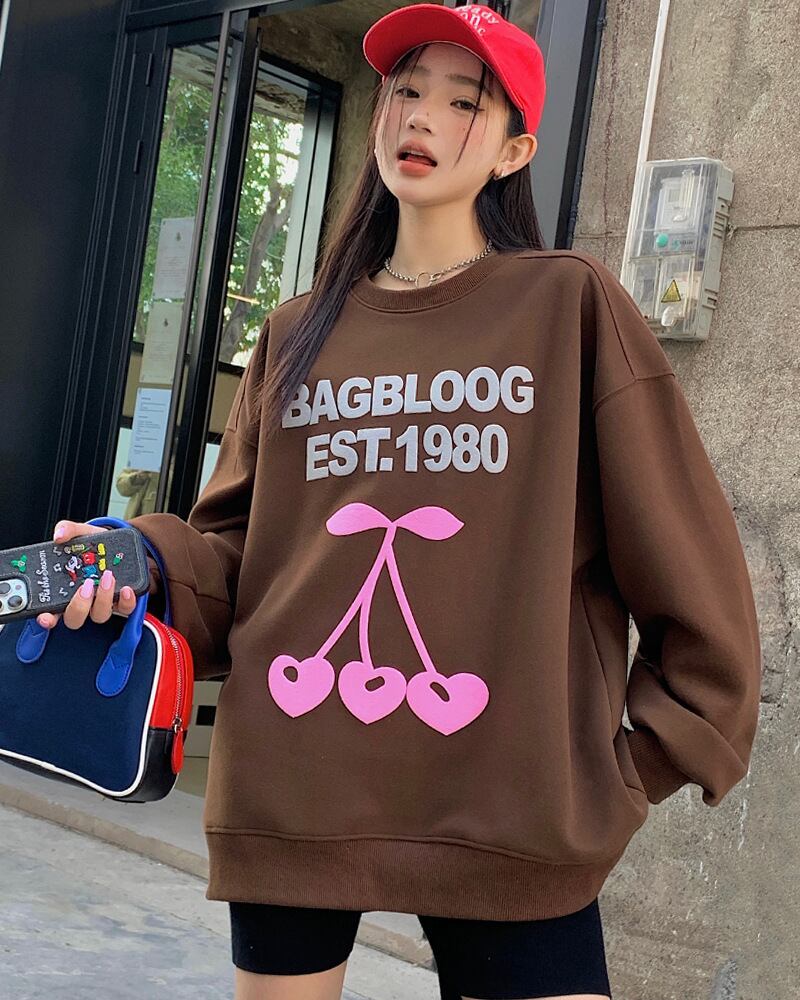 【tops】チェリー柄スウェット T0128