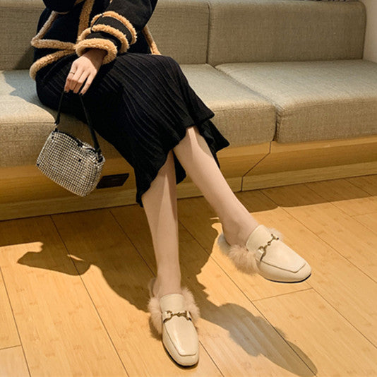 【Shoes】ファーデザインスリッパ W13620