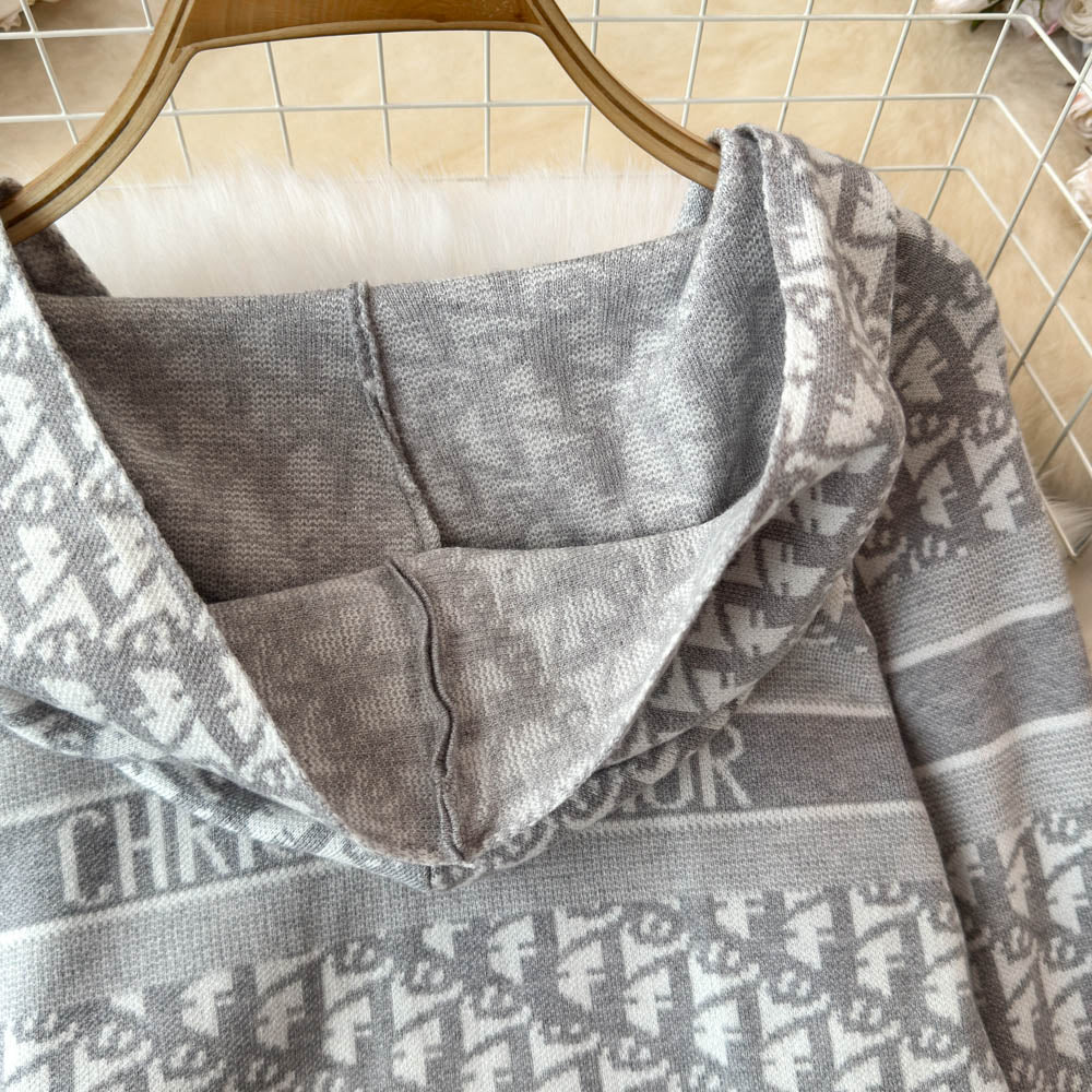 【Outer】フード付きニットカーディガン W14099