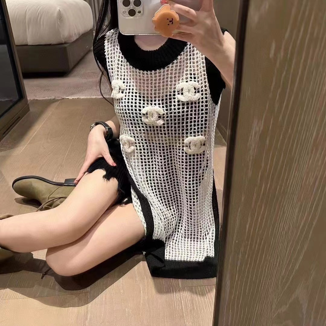 【Set】透かし彫りタンクトップ+キャミソールセットアップ W11425