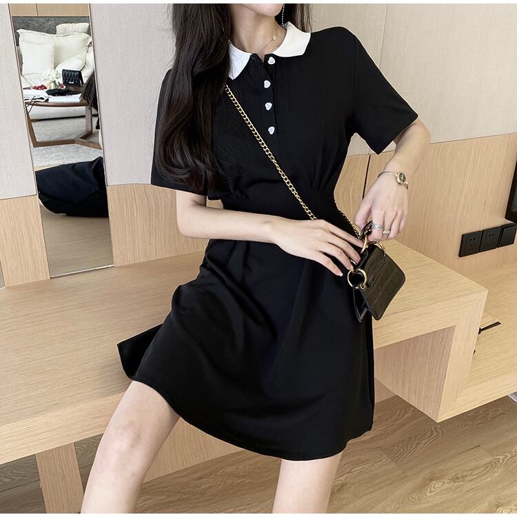 【dress】美人度アップ韓国系レトロスウィートPOLOネックワンピース