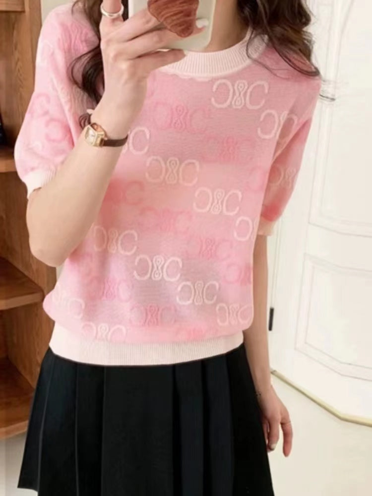 【Tops】カジュアル半袖ニット W13279