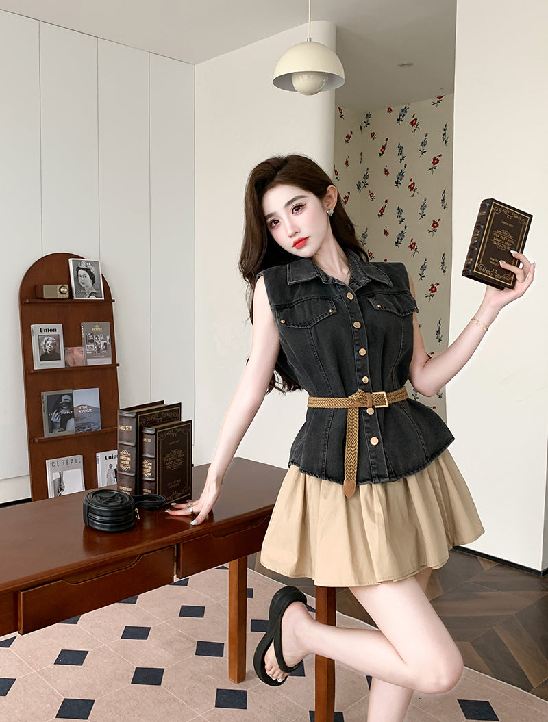 【Set】セットアップ ベスト + スカート W12034