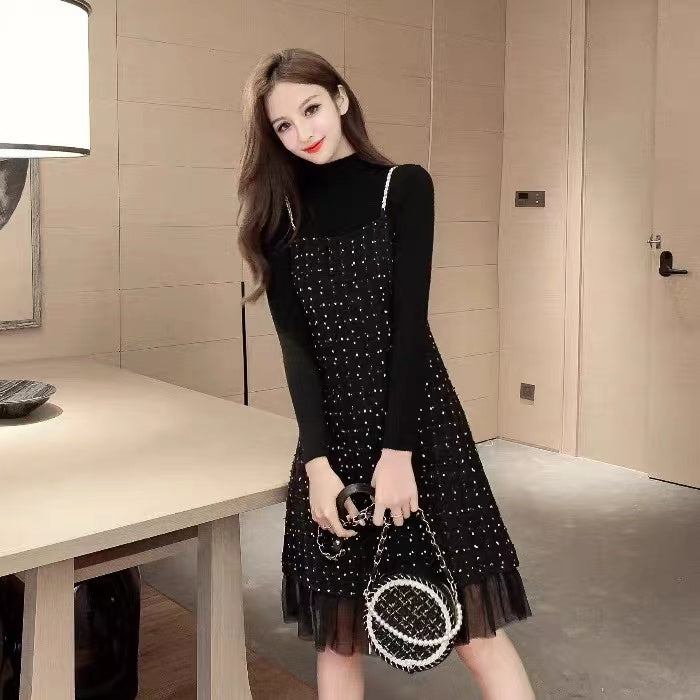 【Set】2点セット ニット +ツイードワンピース W8238