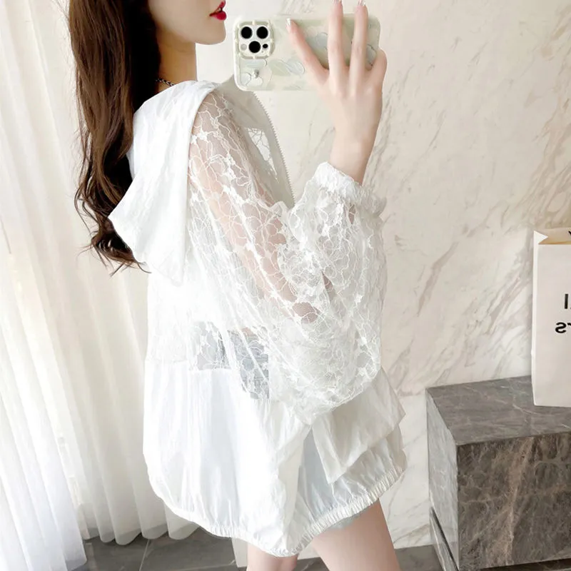 【Outer】2色選択可~大人シンプル無地レース切替ゆったりUVカット薄手カーディカン Z-3685