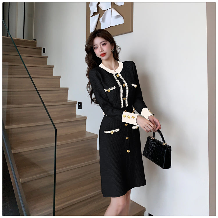 【Dress】配色ニットワンピース W13318