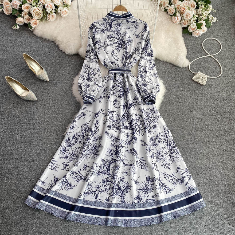 【Dress】長袖プリントシャツワンピース W14102