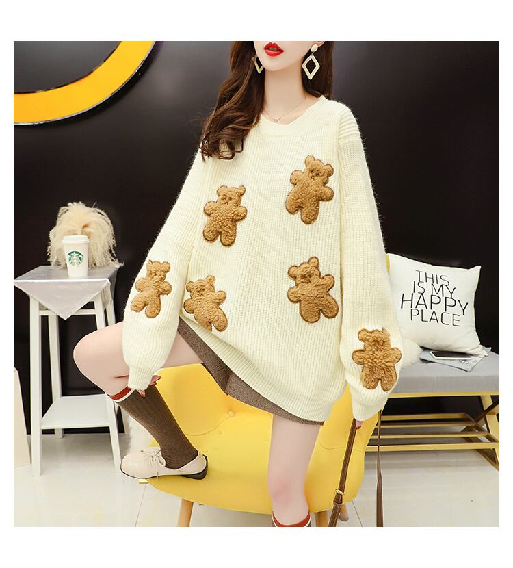 【tops】大人可愛い!スウィートラウンドネックニットセーター2色