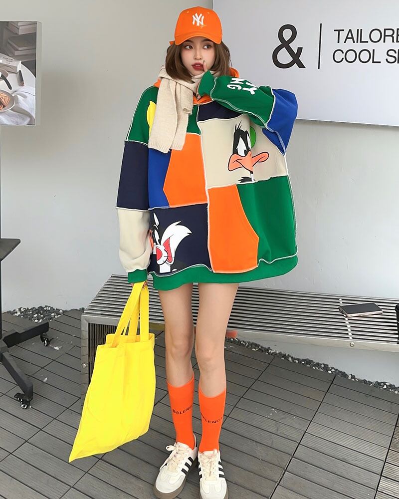 【tops】切り替え配色プリントフーディー M21437