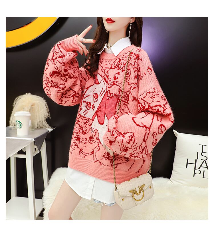 【tops】大人可愛い!スウィートラウンドネックセーター2色