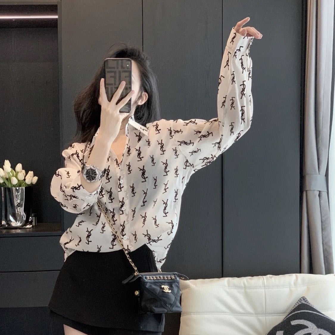 【Tops】レターロゴ シフォンシャツ T01530
