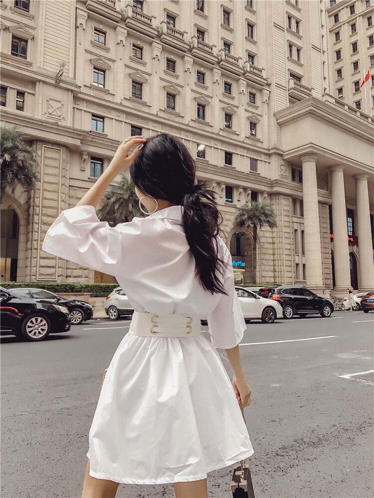 【dress】美人度アップ!韓国系ファッション洋気ルーズ7分袖Aライン