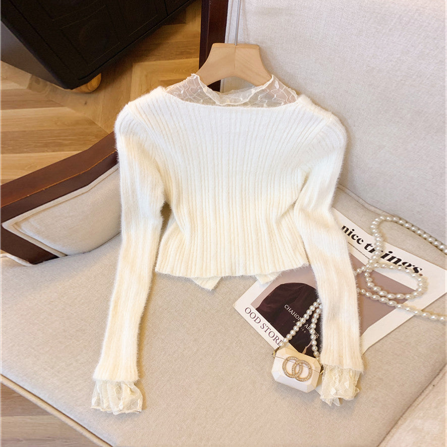 【Tops】フェイクレイヤードニット W13749