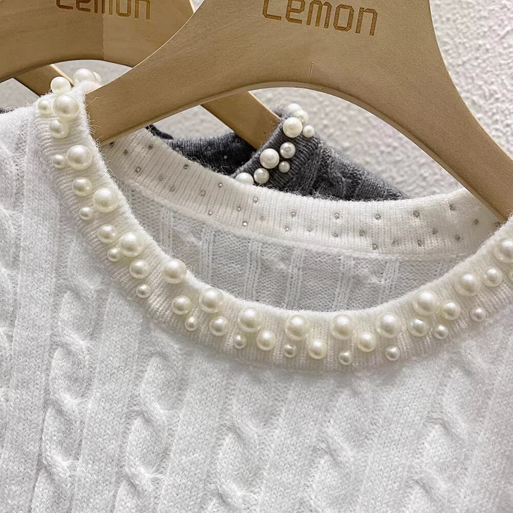 【tops】パール半袖ニットトップス M21885