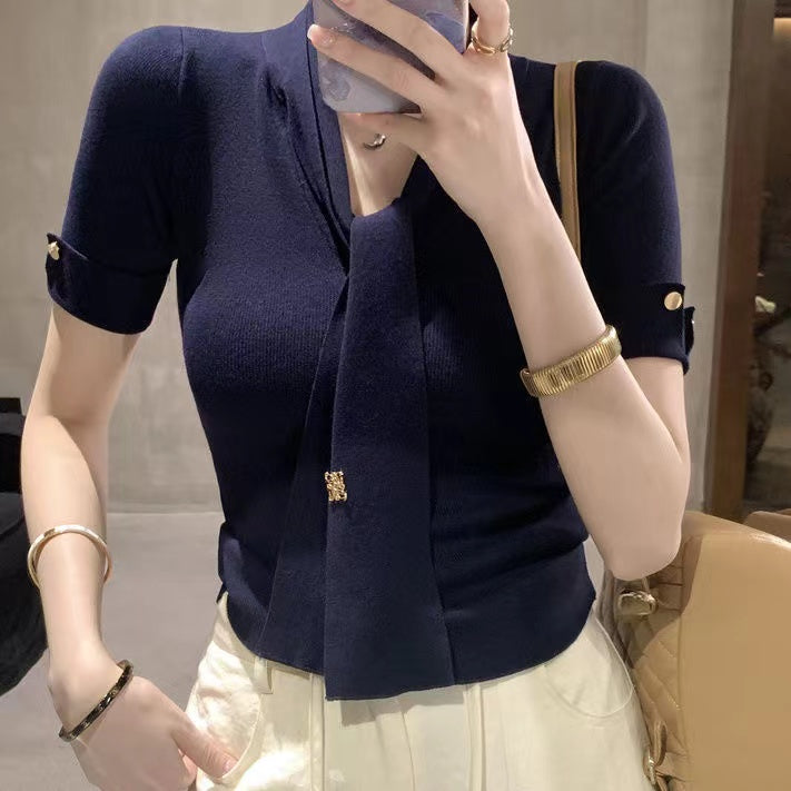 【Tops】デザイン感ニット半袖 W12692