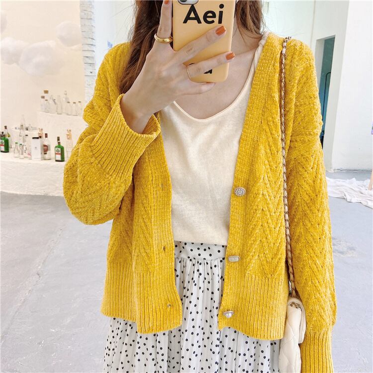 【outer】絶対欲しいVネック無地カーディガン4色着心地良い