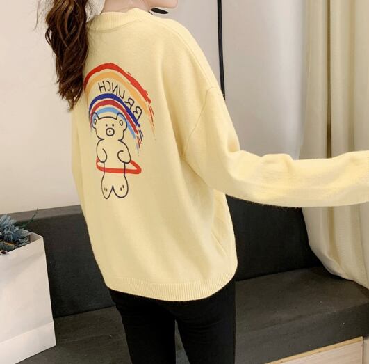 【tops】絶対流行!ガーリッシュキャンパスセーター4色