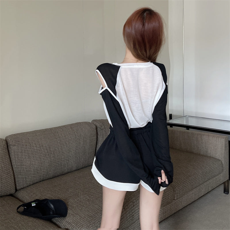【Set】配色2点セットTシャツ+ショートパンツ W13232