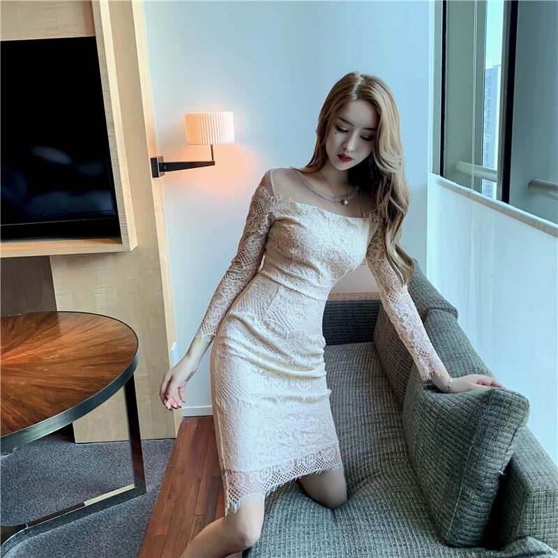 【dress】美人度アップ!韓国系セクシーファッションレース透かし彫りドレス