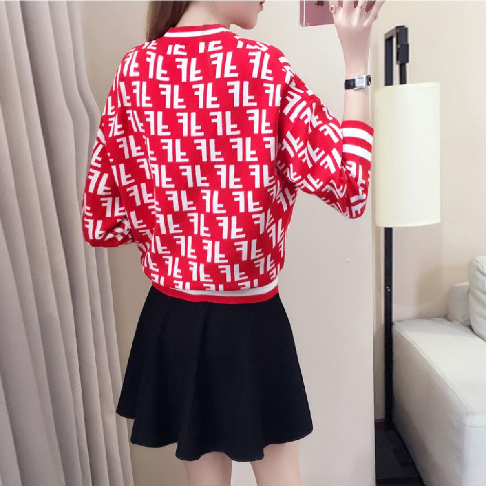 【Tops】英文字ジャカードニットセーター Z-6640