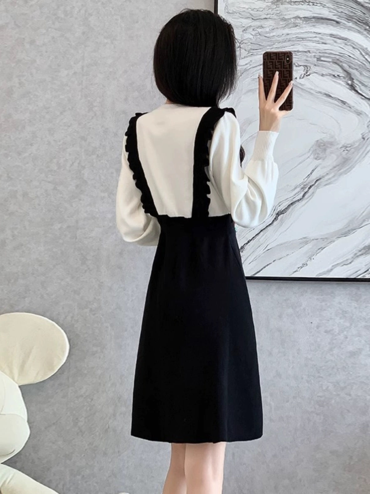 【Dress】フェイクレイヤードニットワンピース W9966
