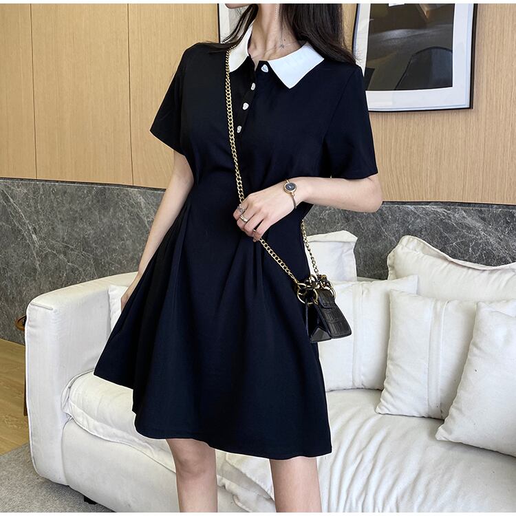 【dress】美人度アップ韓国系レトロスウィートPOLOネックワンピース