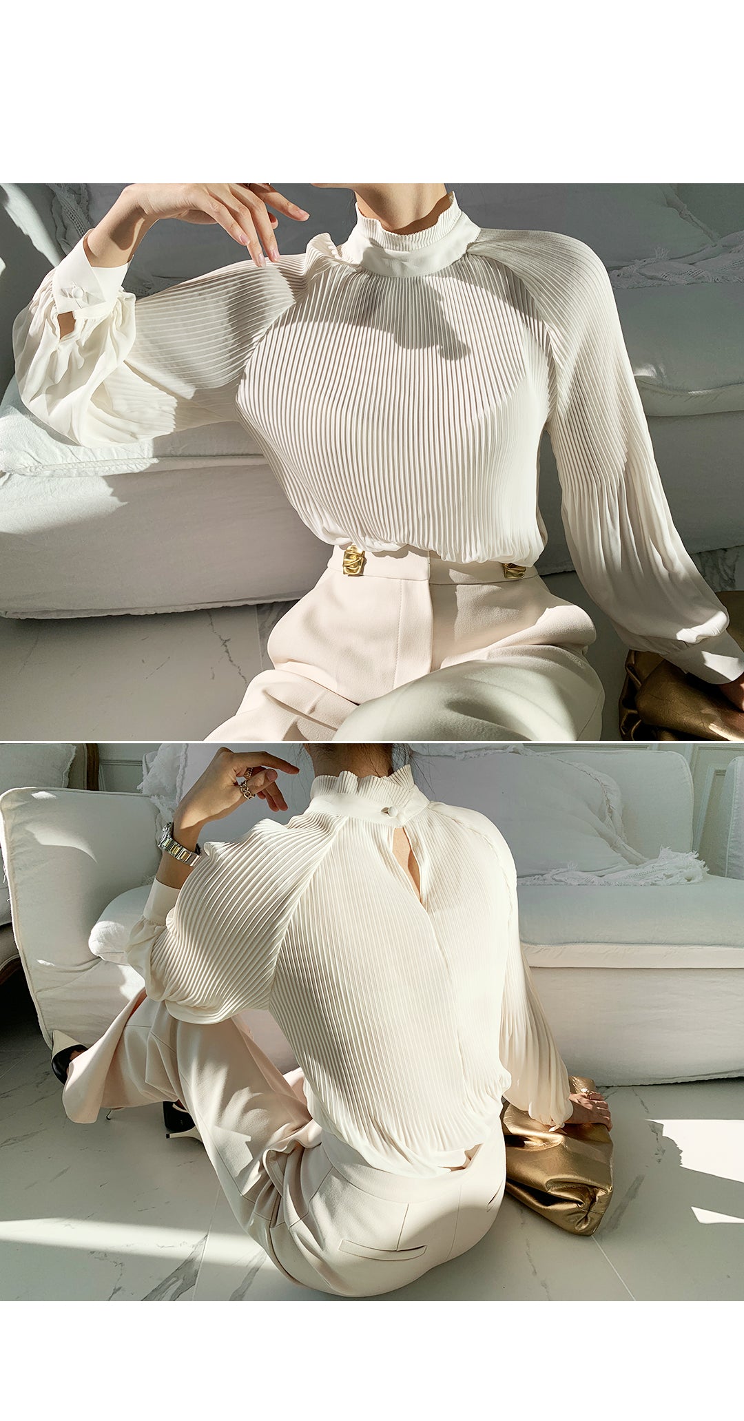 【Tops】高級感透け感シャツ W13480